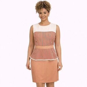 ESLEY Size Medium Candy Striper Peplum Colorblock Career Casual Sheath Dress EUC